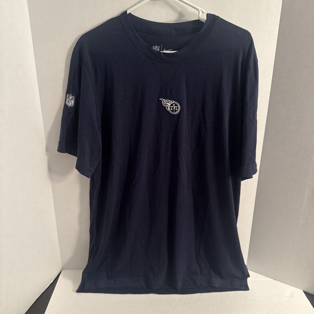 NEW Nike Tennessee Titans Shirt Mens Large Blue Dri Fit Logo Patch Crew Neck NFL